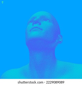 Man looking up. Abstract digital human head. Minimalistic design for business presentations, flyers or posters. 3d vector illustration.