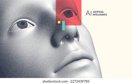 Man looking up. Abstract digital human head. Cover design template. Minimalistic design for business presentation, placard, banner, cover, brochure or notebook. 3d vector. 