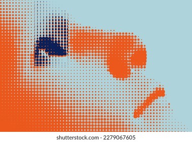 Man looking up. Abstract digital human head. Cover design template. Minimalistic design for business presentation, placard, banner, cover, brochure or notebook. 3d vector. 