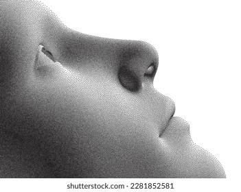 Man looking up. Abstract digital human head. Cover design template. Minimalistic design for business presentation, placard, banner, cover, brochure or notebook. 3d vector. 