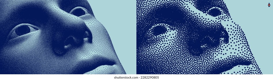 Man looking up. Abstract digital human head. Cover design template. Minimalistic design for business presentation, placard, banner, cover, brochure or notebook. 3d vector. 
