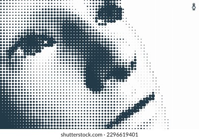 Man looking up. Abstract digital human head. Illustration of an man's face created from small particle. Pixel art. 3D vector design for banner, flyer, poster, cover or brochure.