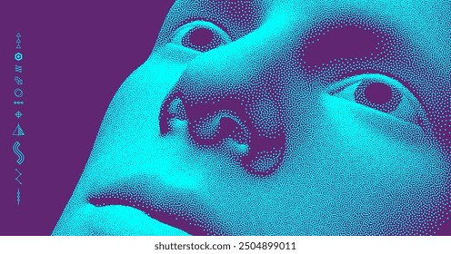 Hombre mirando hacia arriba. Abstractas cabeza humana digital. Plantilla de diseño de la cubierta. Diseño minimalista para presentación de negocios, cartel, Anuncio, portada, folleto o cuaderno. Vector 3D. 