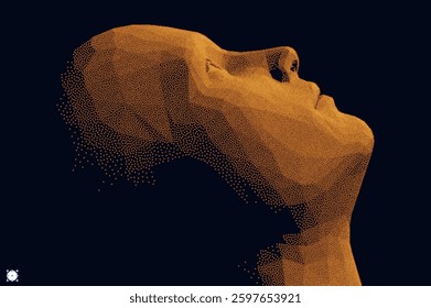 Man looking up. Abstract digital human head. Cover design template. Minimalistic design for business presentation, placard, banner, cover, brochure or notebook. 3d vector.