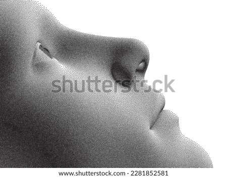 Man looking up. Abstract digital human head. Cover design template. Minimalistic design for business presentation, placard, banner, cover, brochure or notebook. 3d vector. 