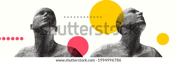 Man looking up. Abstract digital human\
head. Minimalistic design for business presentations, flyers or\
posters. 3d vector\
illustration.