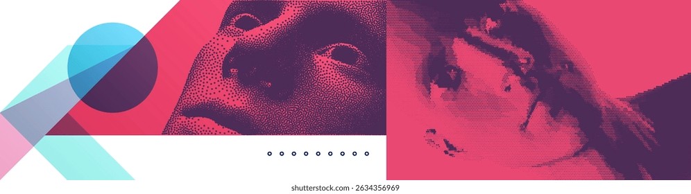 Man looking up. Abstract man head made from dots. Cover design template. Minimalistic design for business presentation, placard, banner, cover, brochure or notebook. 3d vector. 
