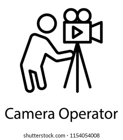 
A man looking in to the video camera over a stand to show camera operator concept 
