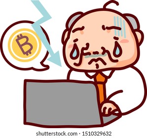 A man looking at virtual currency sales on a personal computer.