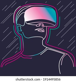 A man is looking at virtual reality glasses.