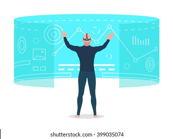 Man looking at virtual reality interface