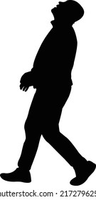 A Man Looking Up And Walking, Silhouette Vector