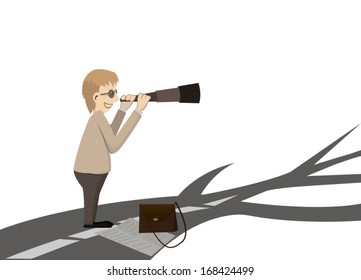 man looking at the way by binocular