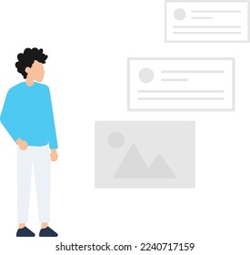 Man looking at website wireframe, Business Leadership Growth Landing Page Set. Manager Team Challenge for Finance Profit
