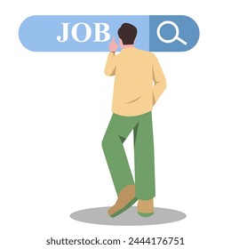 man is looking for work. fight laziness, stress, boredom. chasing the dream. success. finance. job. suitable for a business theme. flat vector illustration.