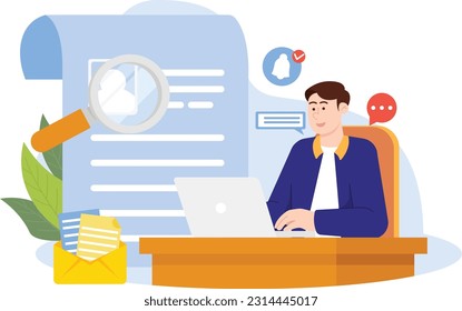  Man Looking for Work Through Websites Illustration