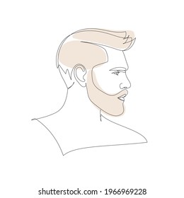 The man looks ahead. Men's haircut. Drawn with one line. One line art minimalism. Side view.