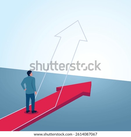A man looks at an arrow that changes direction upwards. A metaphorical illustration for better changes, changing business opportunities and strategies.