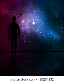 man looks at the cosmos