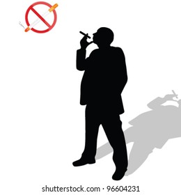 man looks at the no smoking sign illustration