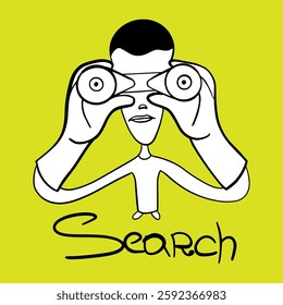 A man looks through binoculars. Vector illustration