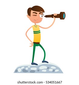 Man looks through a telescope.