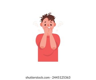 a man looks very anxious. excessive worry, anxiety and fear. anxiety disorders. difficulty controlling anxiety. mental health problems. flat or cartoon style character illustration design. graphic 