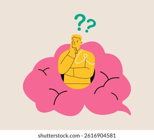 Man loses his memory. Symptoms of dementia. Colorful vector illustration
