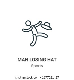 Man losing hat outline vector icon. Thin line black man losing hat icon, flat vector simple element illustration from editable sports concept isolated stroke on white background