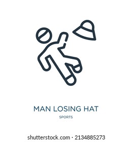 man losing hat thin line icon. hat, losing linear icons from sports concept isolated outline sign. Vector illustration symbol element for web design and apps.