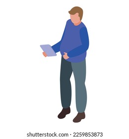Man loss weight icon isometric vector. Diet app. Phone fitness