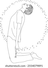 A man is lost himself in circle , line drawing 