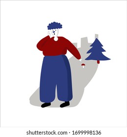 A man lost his way in the forest and calls for help. Vector illustration concept in doodle style.
