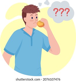Man Lost Sense Of Smell Semi Flat Color Vector Character. Posing Figure. Full Body Person On White. Post Covid Syndrome Isolated Modern Cartoon Style Illustration For Graphic Design And Animation
