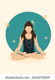 A Man in a Lotus Position with Long Hair Meditates or does Yoga Yoga Studio Poster