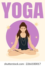 A Man in a Lotus Position with Long Hair Meditates or does Yoga Yoga Studio Poster