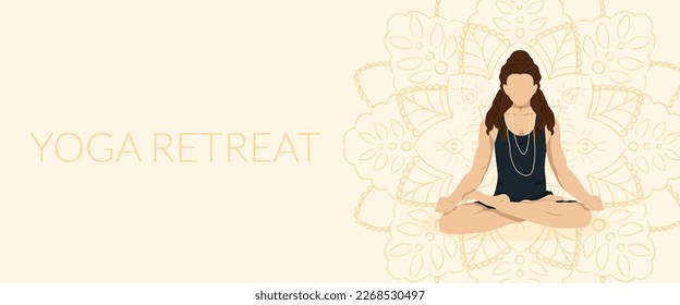 Man in Lotus Position with Long Hair Yoga Retreat Banner