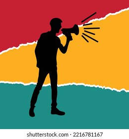 man with loud speaker silhouette