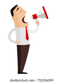A man with loudspeaker on white background. Vector illustration.