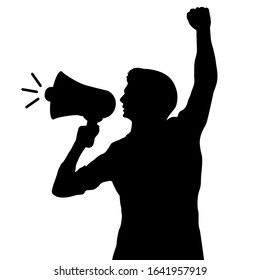 Man with a loudspeaker. Silhouette vector illustration