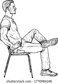 A man lounging on a chair with his legs crossed. Hand drawn vector illustration.