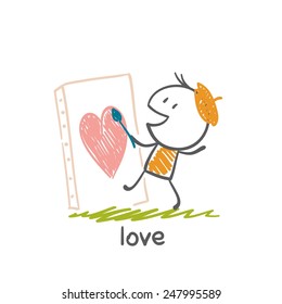 a man in love drawing a heart on canvas illustration