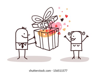 man in love giving a present to a woman