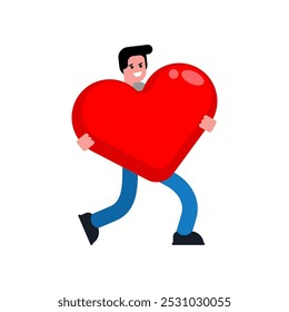 Man and love. Guy and heart. Concept of man in love