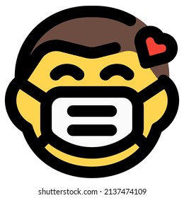 man in love with heart emojis wearing the mask