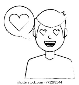 man with love heart in speech bubble