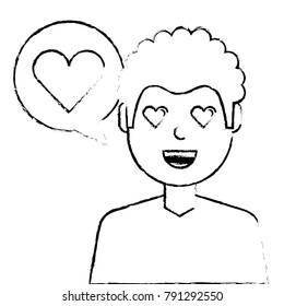 man with love heart in speech bubble
