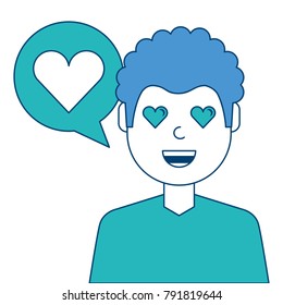 man with love heart in speech bubble