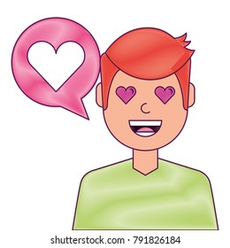 man with love heart in speech bubble