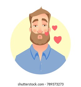 Man in love. Kiss for you. Face of man with beard